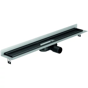 Aco Comfort Nero 585 mm alacsony beépítési magasságú folyóka falszigetelő gallérral, vízszintes merőleges csőcsatlakozással 9010.91.21