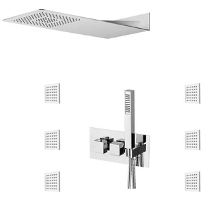 LATUS Falba süllyesztett termosztátos kádtöltő csaptelep, 3-irányú váltóval, zuhanyszettel, fejzuhannyal, 6 db fali fúvókával (1102-43-01)
