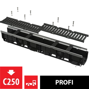Alcaplast Kültéri folyóka 100 mm fém peremmel és öntöttvas ráccsal C250 AVZ103-R202