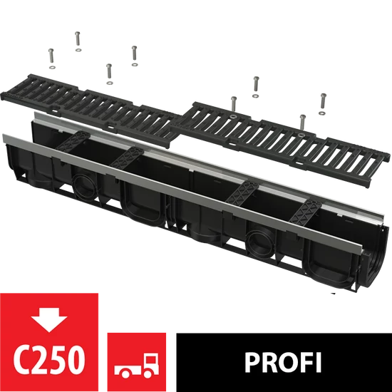 Alcaplast Kültéri folyóka 100 mm fém peremmel és öntöttvas ráccsal C250 AVZ103-R202